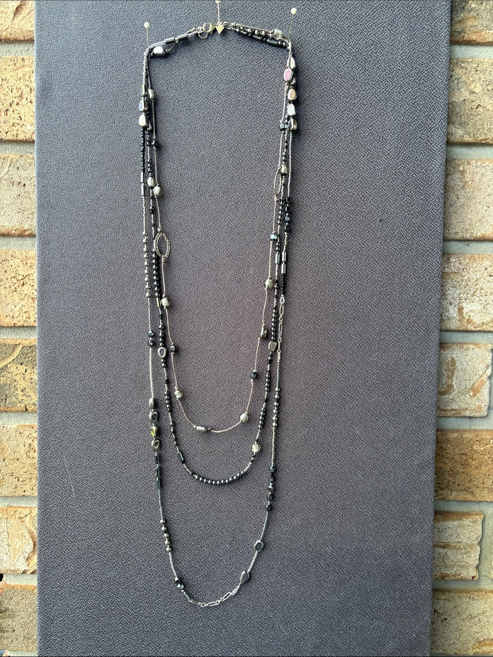 Retired Silpada “dewdrops” 3-strand Sterling & hematite necklace N2097 w/box
